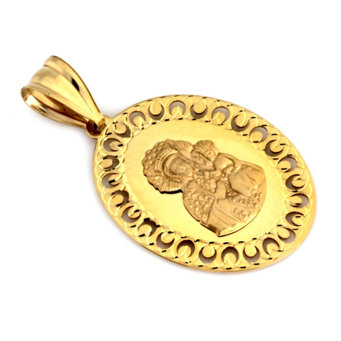 Złoty medalik duży owalny z Matką Boską Częstochowską 