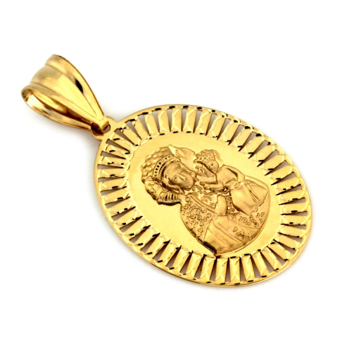 Medalik złoty owalny z ozdobnymi brzegami