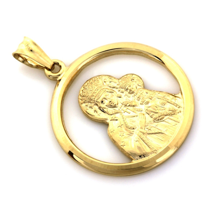 Medalik złoty okrągły duży Matka Boska Częstochowska