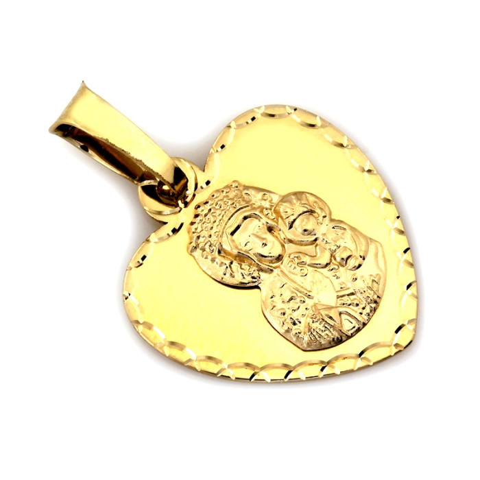 Medalik złoty serce z Matką Boską Częstochowską