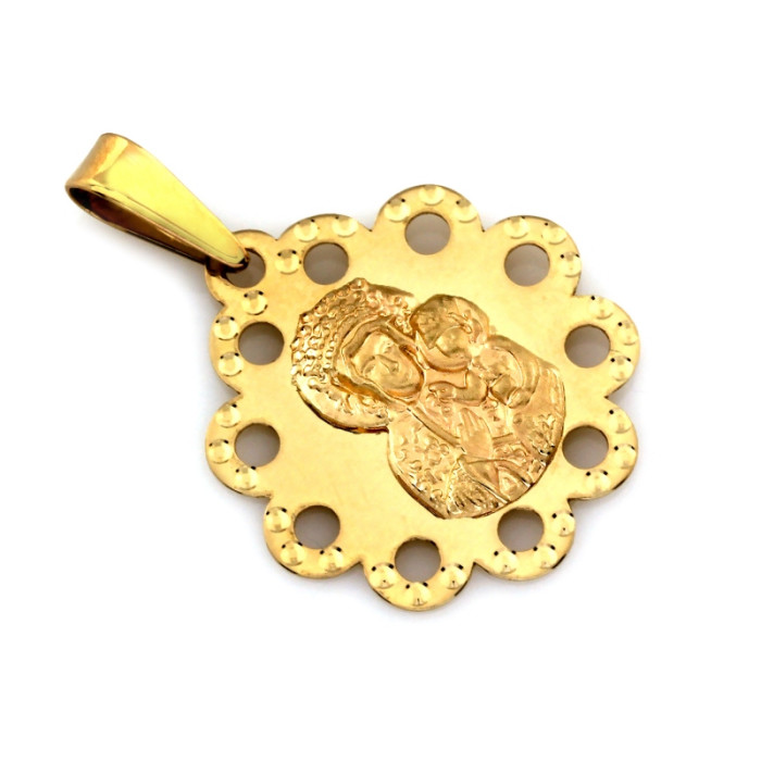 Medalik złoty Matka Boska Częstochowska 585 koronka ażurowy kwiatuszek