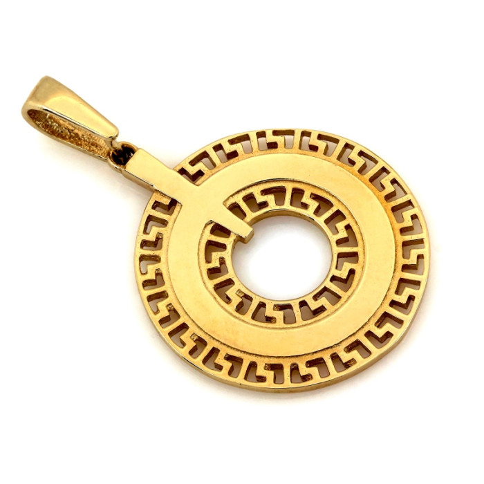 Zawieszka złota okrągła ażurowa z wzorem greckim