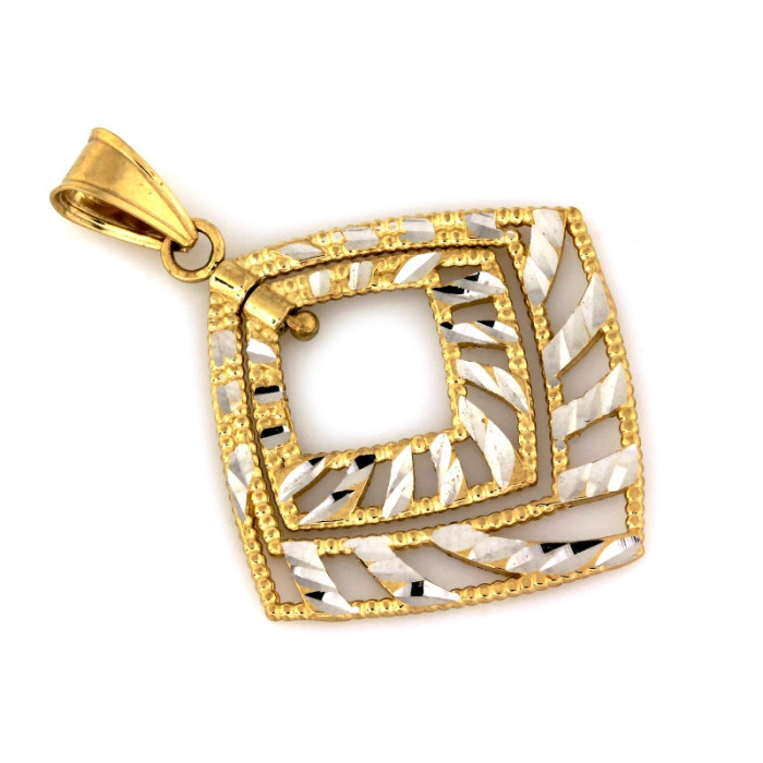 Zawieszka złota ażurowa w kształcie rombu z białym złotem