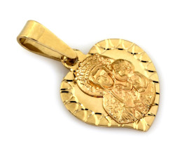Złoty medalik z Matką Boską Częstochowską kształt serca