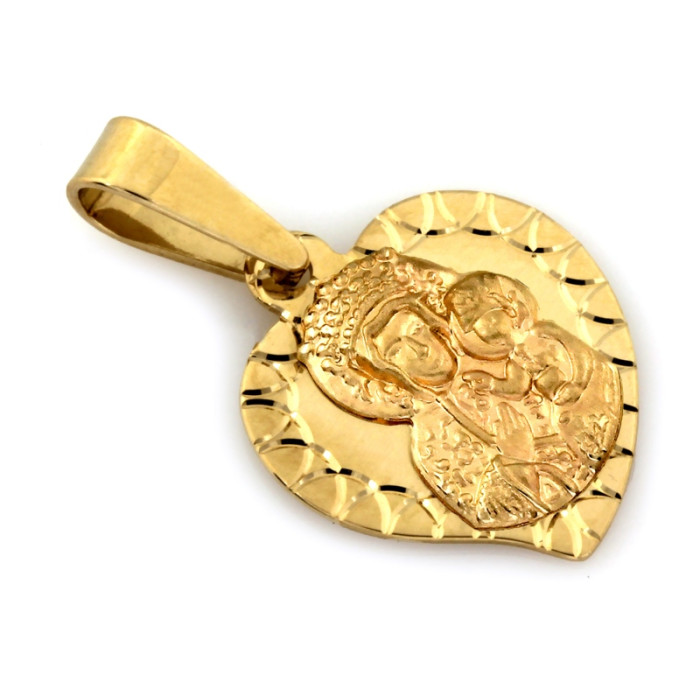 Złoty medalik z Matką Boską Częstochowską w próbie 585 kształt serca na prezent
