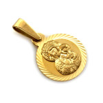 Delikatny złoty medalik okrągły frezowany w próbie 585 Matka Boska Częstchowska