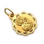 Medalik ze złota próby 585 okrągły kształt z ażurową koronką 14kt Matka Boska Częstochowska