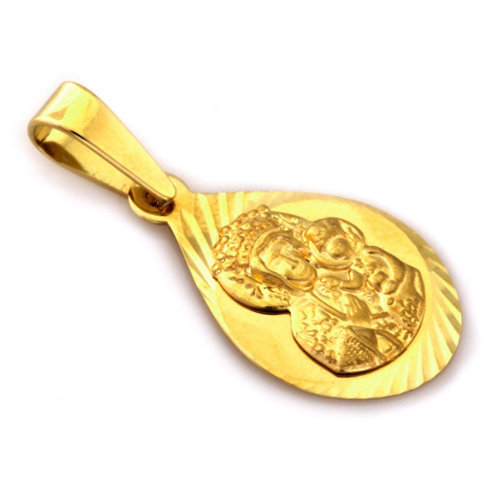 Zawieszka złota 585 medalik z Matką Boską idealny na Komunię