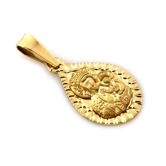 Zawieszka złota 585 medalik z Matką Boską Częstochowską na Chrzest Św.