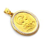 Zawieszka złota 585 duży owalny medalik Matka Boska z Dzieciątkiem