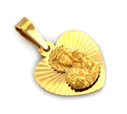 Złoty medalik serce z Matką Boską Częstochowską 