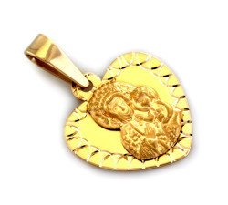 Złoty medalik w kształcie serca z Matką Boską Częstochowską 