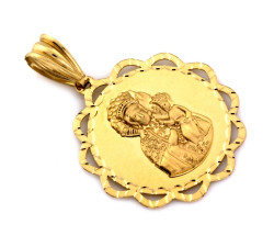 Duży złoty medalik okrągły z Matką Boską Częstochowską 