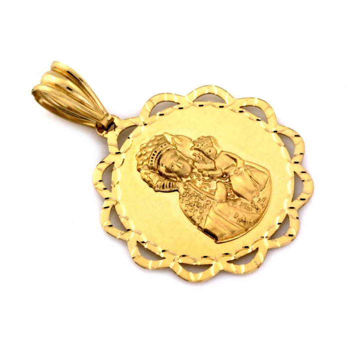 Złota zawieszka 585 duży medalik okrągły z Matką Boską Częstochowską