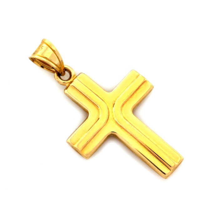 Złota zawieszka 585 krzyżyk wisiorek zdobiony elegancki na chrzest i komunię