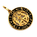 Bliźnięta zodiak złoty zawieszka wisiorek z czarną emalią 
