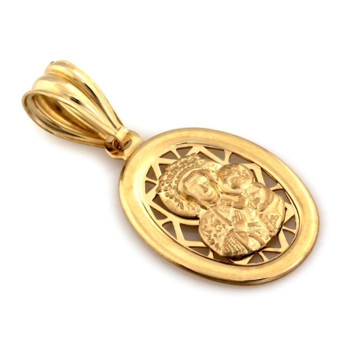 Medalik złoty 585 owalny z Matką Boską Częstochowską