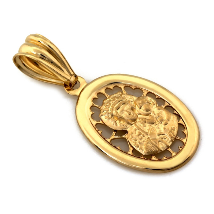 Złoty medalik 585 owalny z Matką Boską Częstochowską