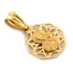 Medalik złoty 585 okrągły ażurowy z Matką Boską Częstochowską