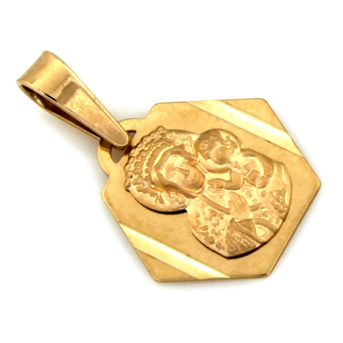 Medalik złoty 333 sześciokątny Matka Boska z Dzieciątkiem