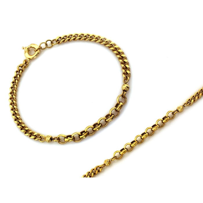 Złota bransoletka 585 z kulkami z łączonych łańcuszków