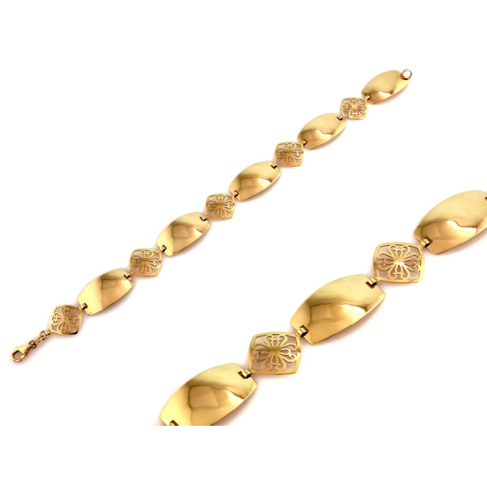 Złota bransoletka 585 z dużych elementów ażurowe blaszki