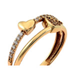 Złoty pierścionek 375 podwójny z sercami i cyrkoniami zdobiony