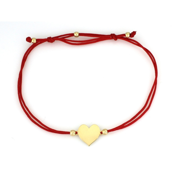 Bransoletka złota 585 serce na czerwonym sznurku regulacja długości