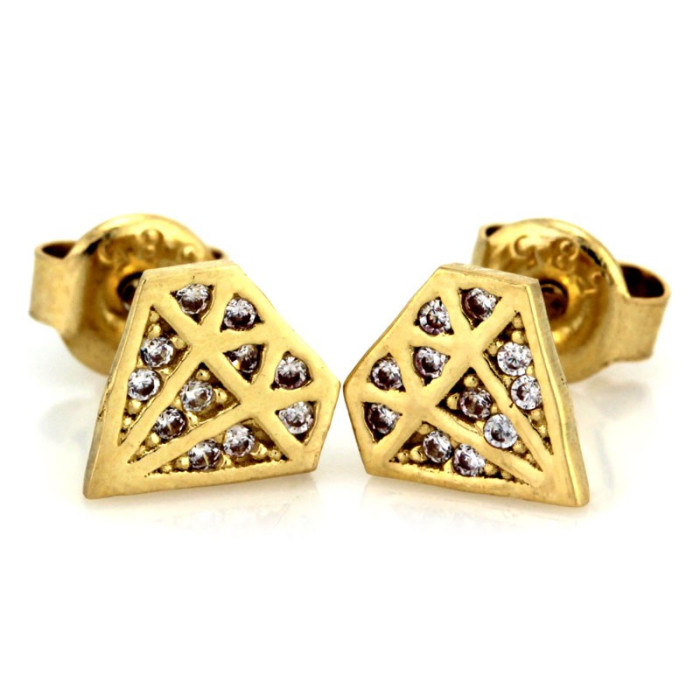 Złote kolczyki 585 w kształcie diamentu z cyrkoniami