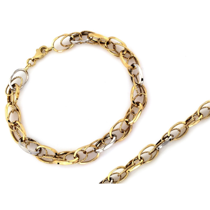 Złota bransoletka 375 modna z przeplatanych dużych dwukolorowych ogniw