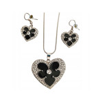 Srebrny komplet biżuterii czarne emaliowane serca