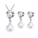 Srebrny komplet biżuterii perły białe cyrkonie