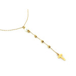 Złoty naszyjnik z kuleczkami z perłą z krzyżykiem 