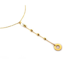 Naszyjnik złoty z perłą i ringiem oponką