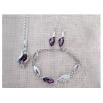 Komplet biżuterii śliwkowe migdały fioletowe cyrkonie
