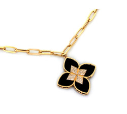 Naszyjnik złoty z dużym czarnym kwiatkiem modny wzór