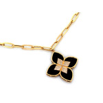 Naszyjnik złoty z dużym czarnym kwiatkiem modny wzór