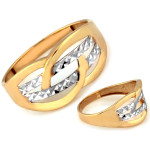 Złoty pierścionek 585 dwukolorowy przeplatany elegancki 14k