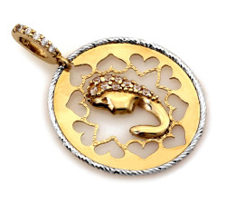 Medalik złoty ażurowy owalny Matka Boska w oprawie z serc