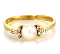 Złoty pierścionek 585 z perłą i cyrkoniami