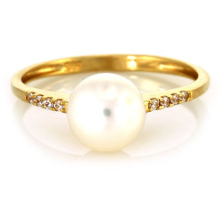 Złoty pierścionek 585 z cyrkoniami i perłą