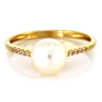 Złoty pierścionek 585 damski z cyrkoniami i perłą na prezent