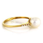 Złoty pierścionek 585 damski z cyrkoniami i perłą na prezent
