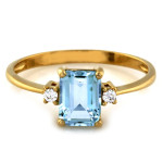 Złoty pierścionek 585 z prostokątnym niebieskim topazem jubilerskim