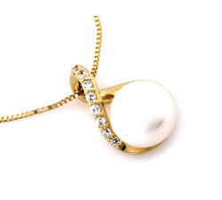 Naszyjnik złoty wisiorek z perłą i cyrkoniami 