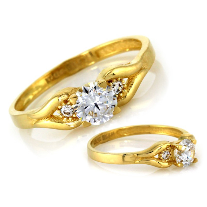 Złoty pierścionek 585 klasyczny z białymi cyrkoniami elegancki wzór