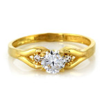 Złoty pierścionek 585 klasyczny z białymi cyrkoniami elegancki wzór