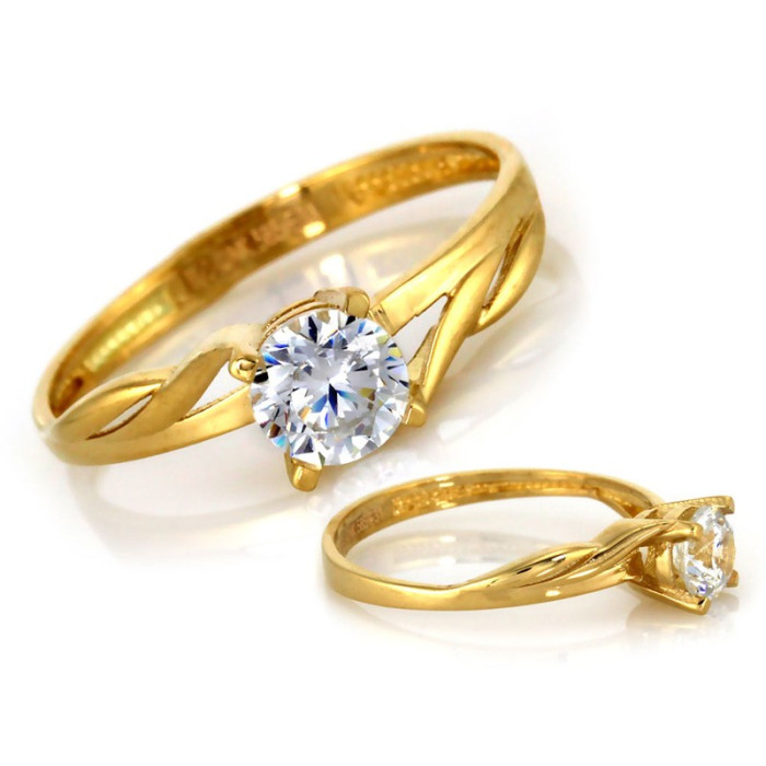 Złoty pierścionek 585 z jedną cyrkonią idealny na zaręczyny prezezent