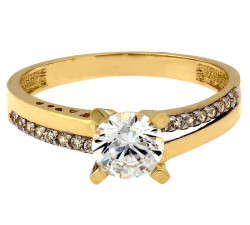złoty elegancki pierścionek z cyrjoniami 585