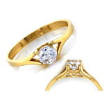 Złoty pierścionek na zaręczyny 585 z cyrkonią i dyskretnym sercem na prezent